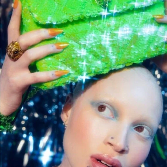 Kurt Geiger Sequin Embellished Lime Green Neon Medium Kensington Shoulder Bag - Picture 5 of 14